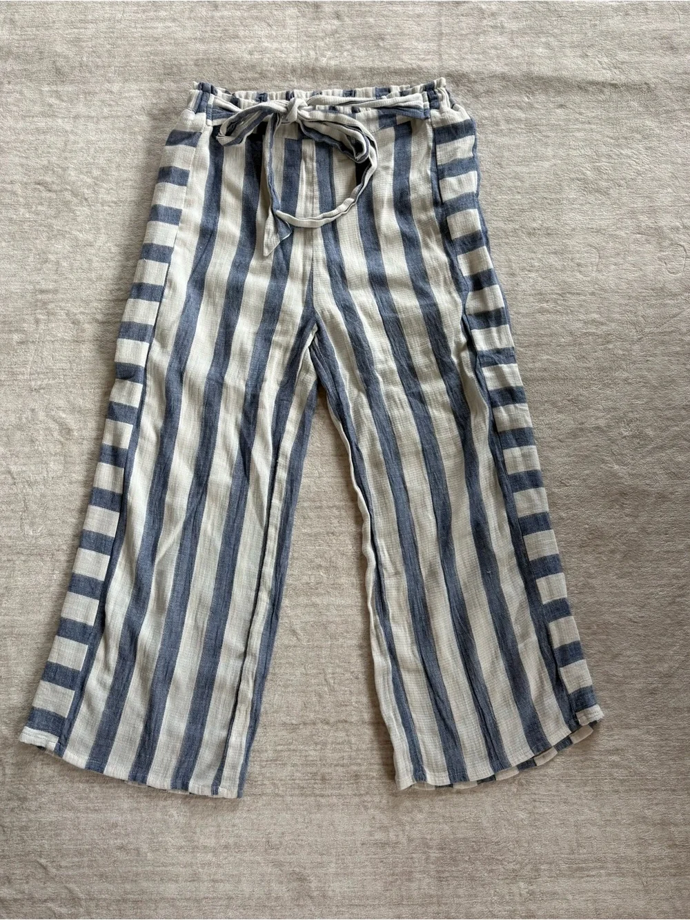THML Women’s Blue and White Striped 100% Cotton Pants Size Medium